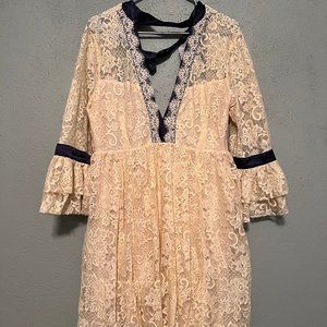 NWT FREE PEOPLE Cream Lace Dress Size LARGE